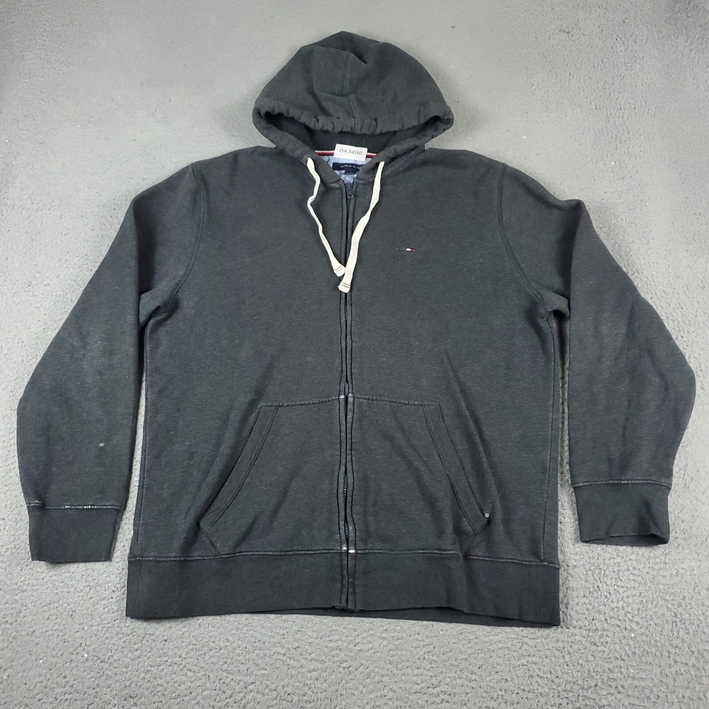 Tommy Hilfiger Mens XL Gray Full Zip Up Hoodie Sweatshirt Regular Fit Solid